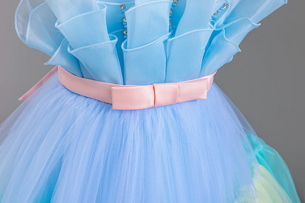 2024 new foreign trade hot style girls colorful matching fluffy cake skirt kids evening party gown children dress