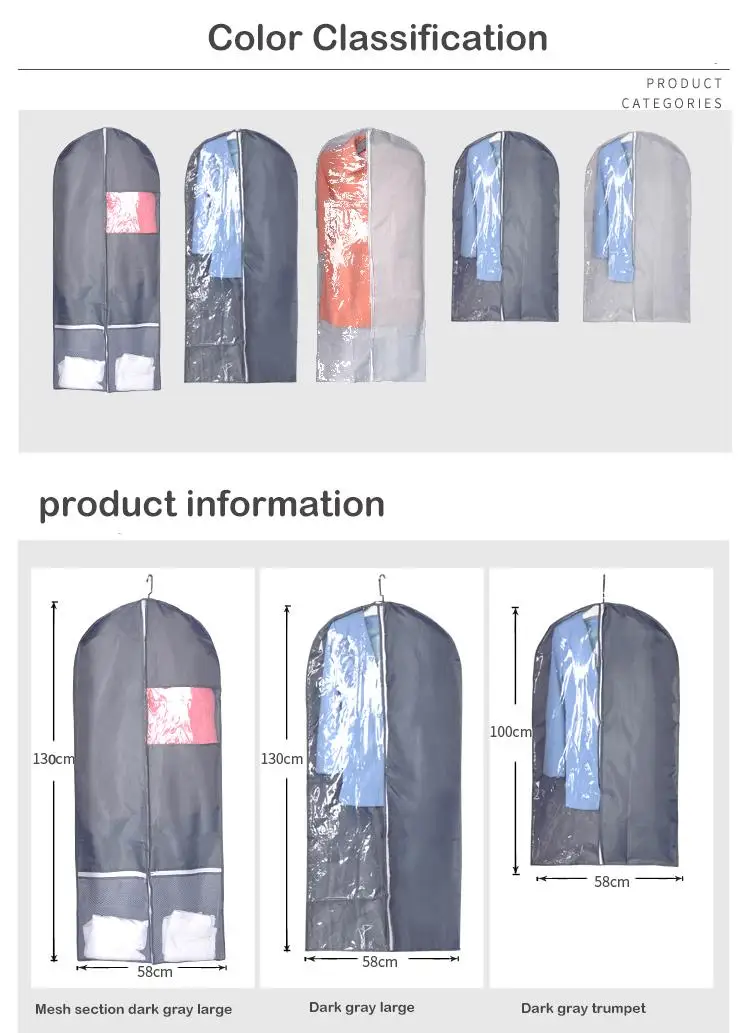 Dust-proof Mouldproof insect-resistant Light-grey  wedding dress cover bag suit bags with Zipper