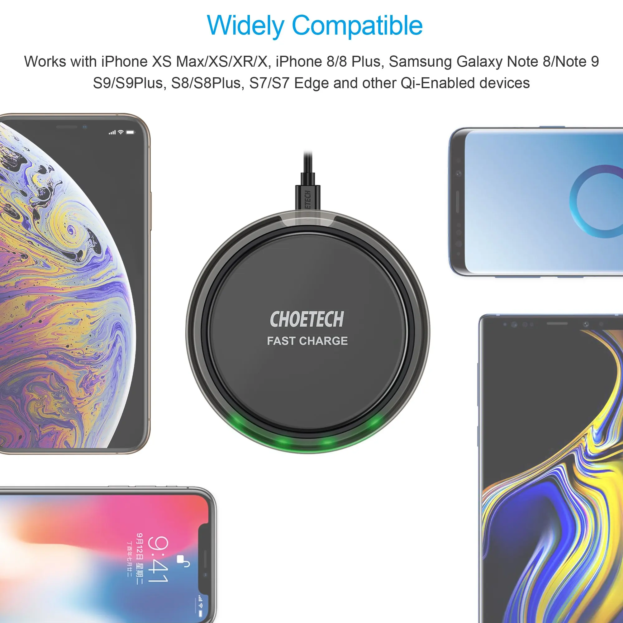 Smart Sensor Indicator Minimalist Circle Design T518 Qi Certified 7.5W Fast Wireless Charger