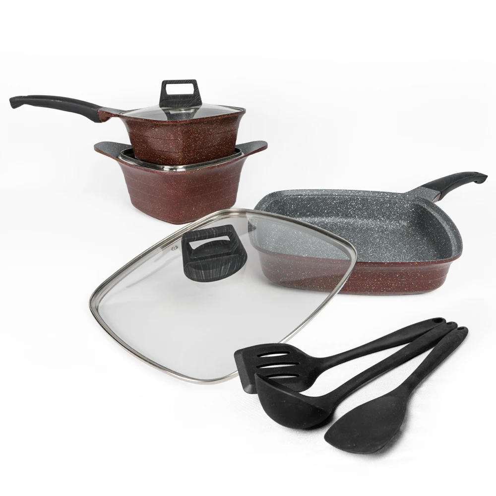 hot-sale cast aluminum cookware set with granite coating