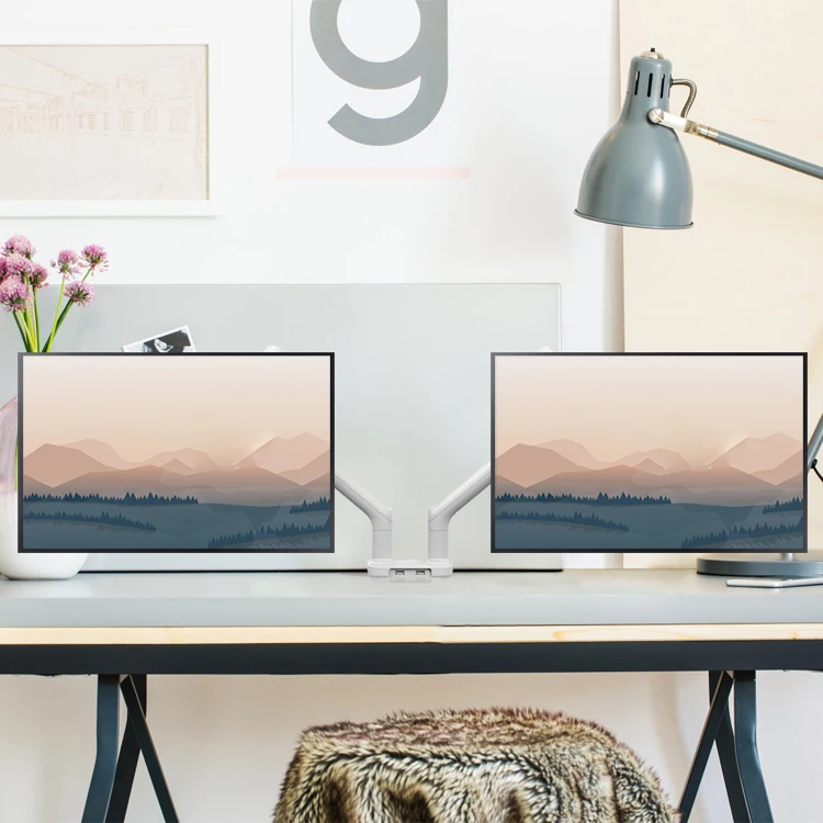 AUKI White 32 inch Vesa Arm UP TO 9 KG VESA Mount Black Dual Monitor Arm monitor stand 2 screens