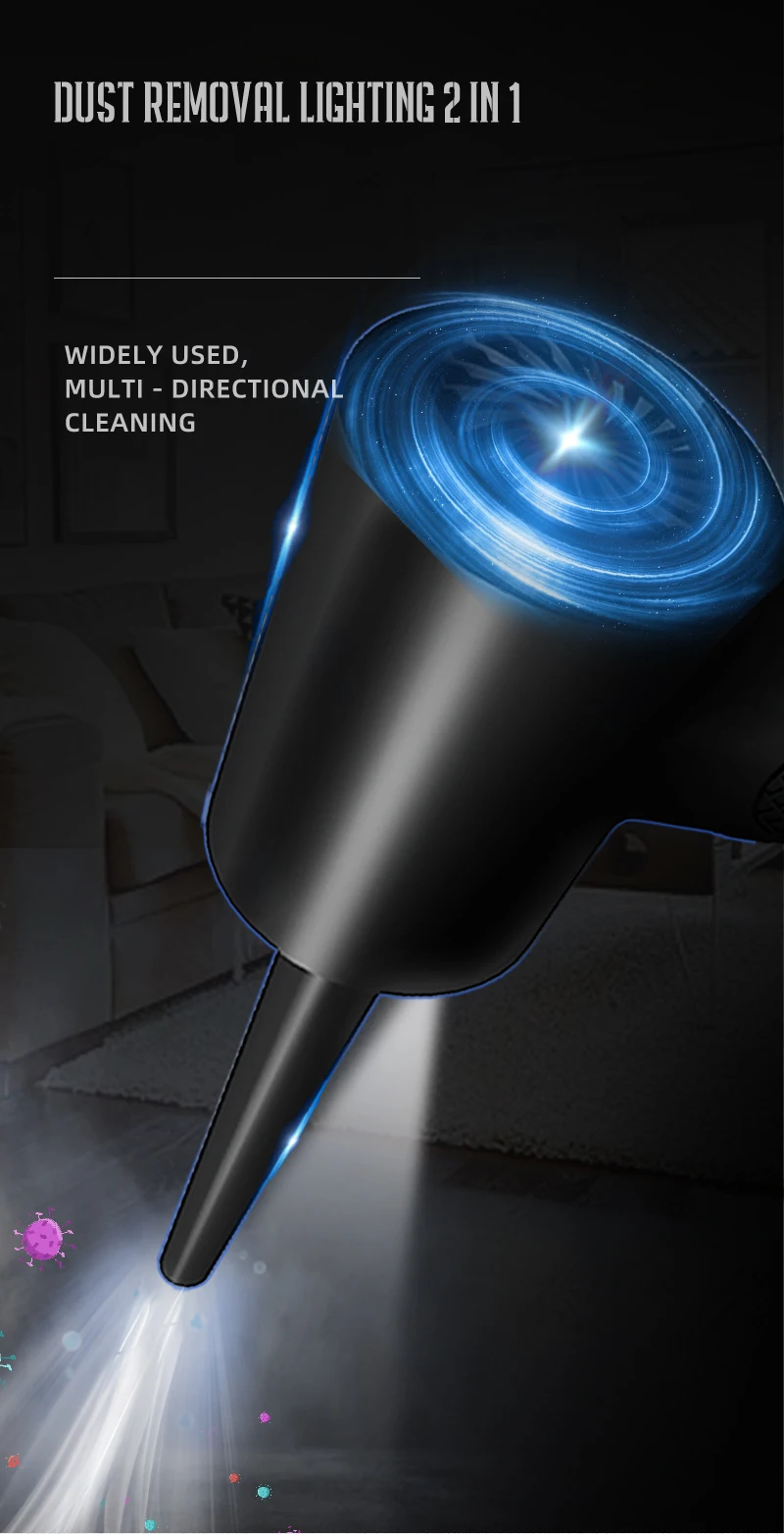Multi-functional air duster 6000 mah battery  50,000 RPM Long press the open key to start High power wireless electric duster