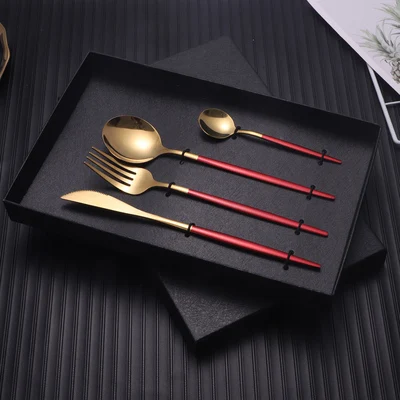 Golden Silverware 4 Piece Stainless Steel Gold Cutlery Flatware Set with Gift Box