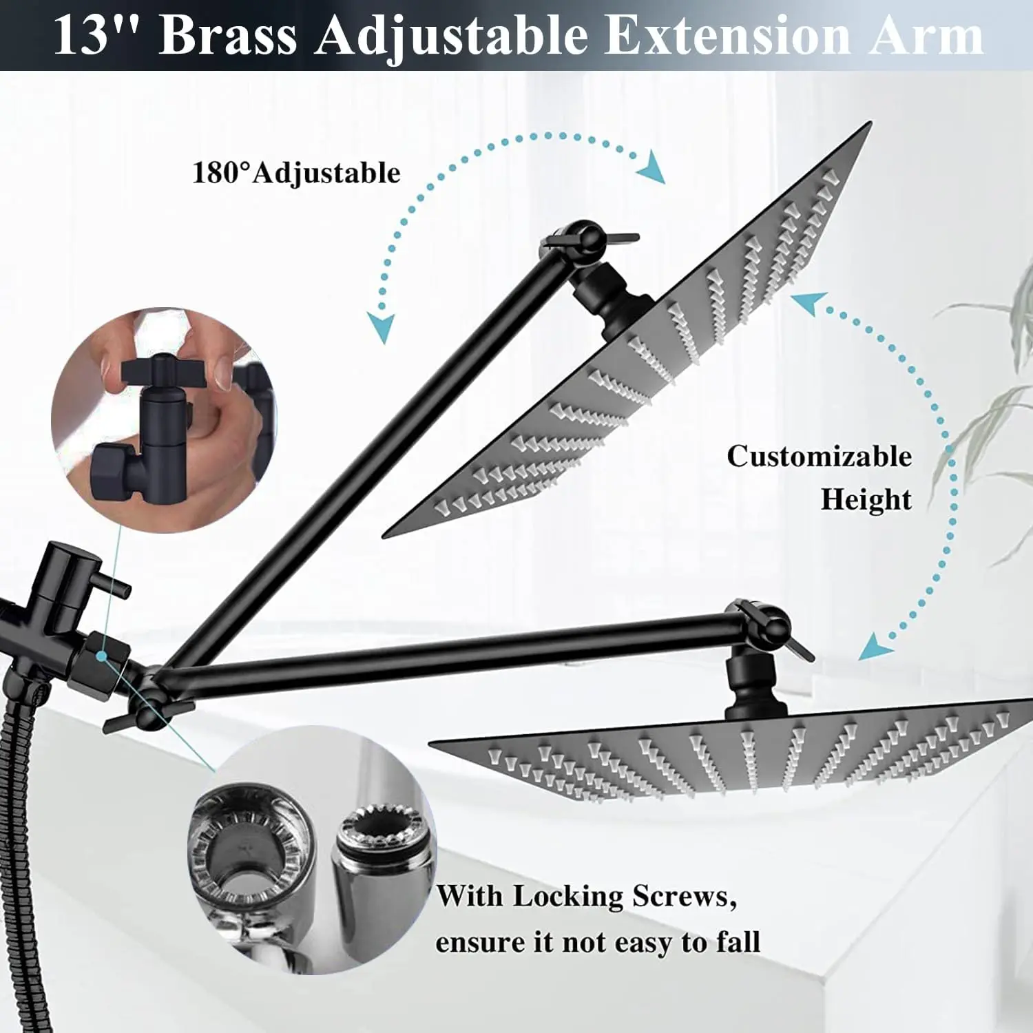 2-in-1 8' High Pressure Rain Handheld Shower Head Combo 9' Extension Arm 78' Long Stainless Steel Hose Bath Shower Powerful