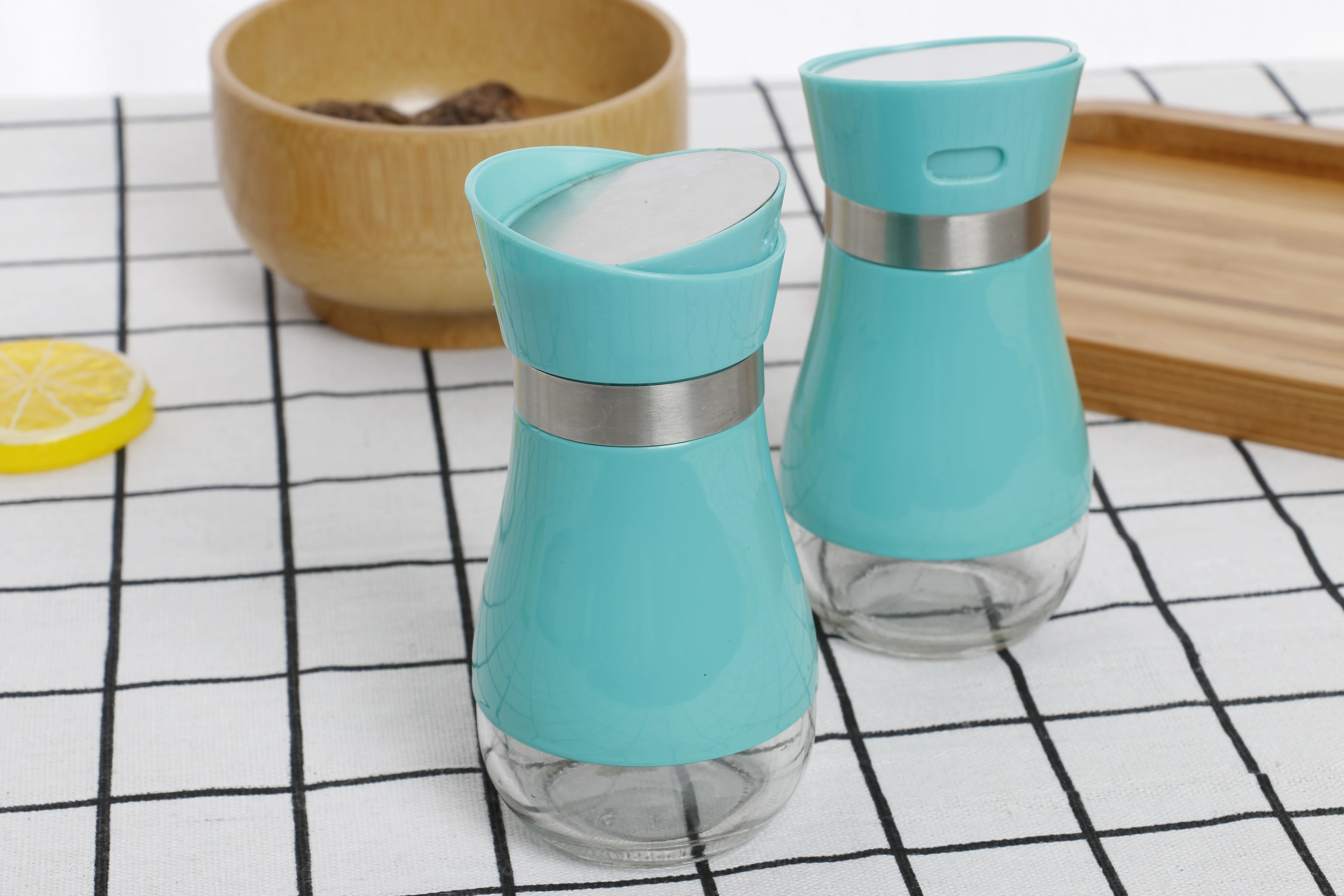 
Stainless steel glass condiment bottles 