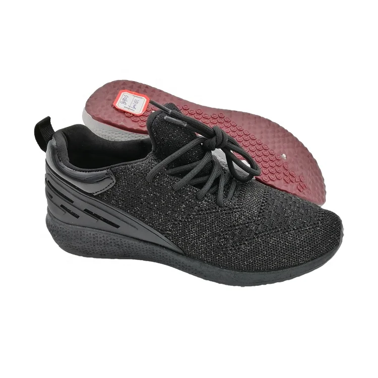 
custom flat shoes casual women knit sport sneakers black 