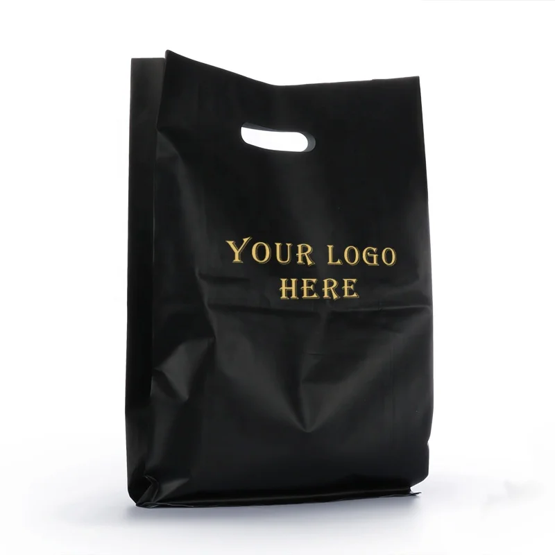 Luxury Matte Promotional Foldable Reusable Compostable Plastic Packaging Tote Shopping Bags With Black Custom Printed Logo