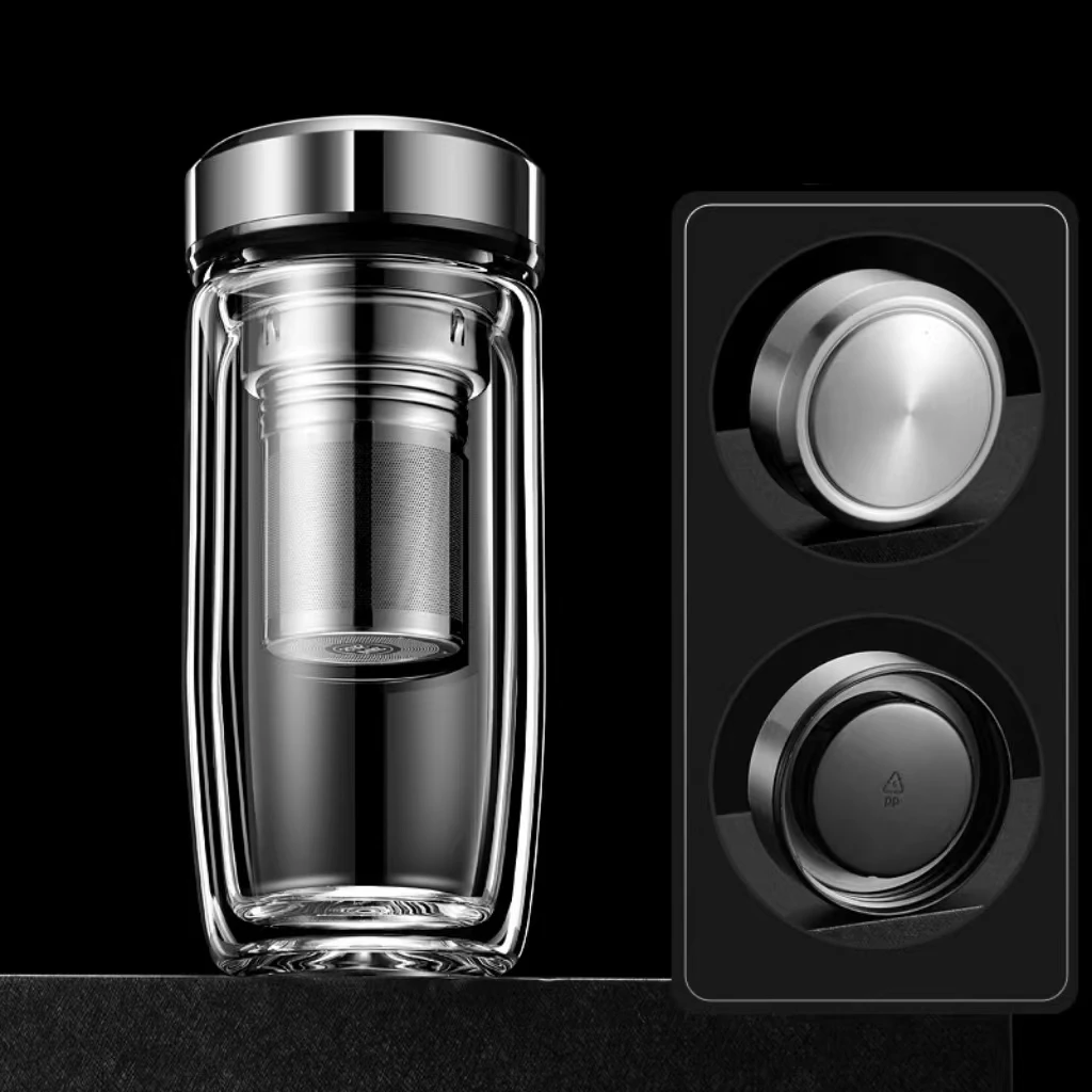 Hot Selling High Quality Clear Double Wall Glass bottle with Filter and Intelligent temperature lid high borosilicate glass  cup