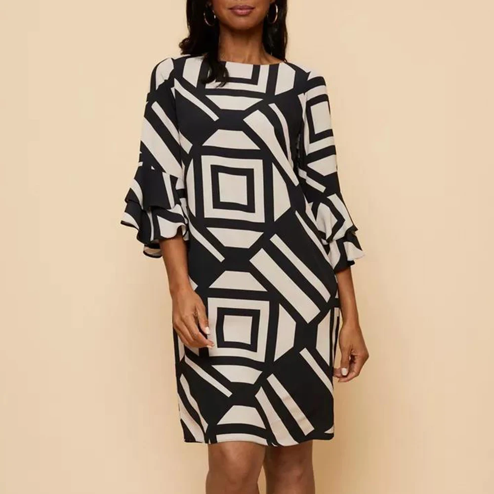 New Autumn Clothing Printed Shirt Dress Plus Size Mid Length Casual Dress Women skirt suits women for office plus size