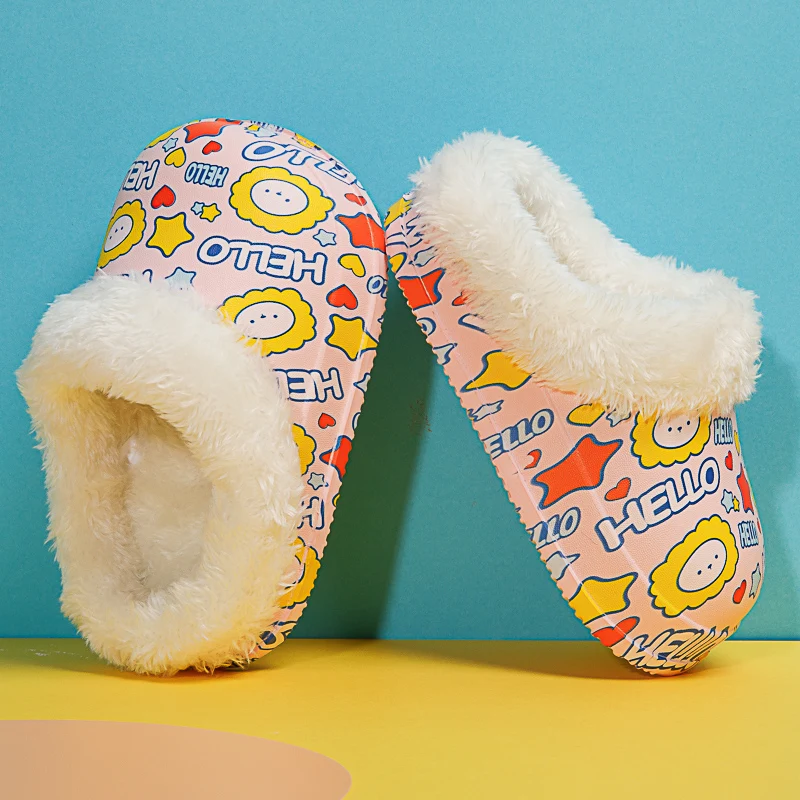 
Wholesale Eva Slippers Shoes For Children Fur Inside Loafers Slides Kids Winter Clogs 