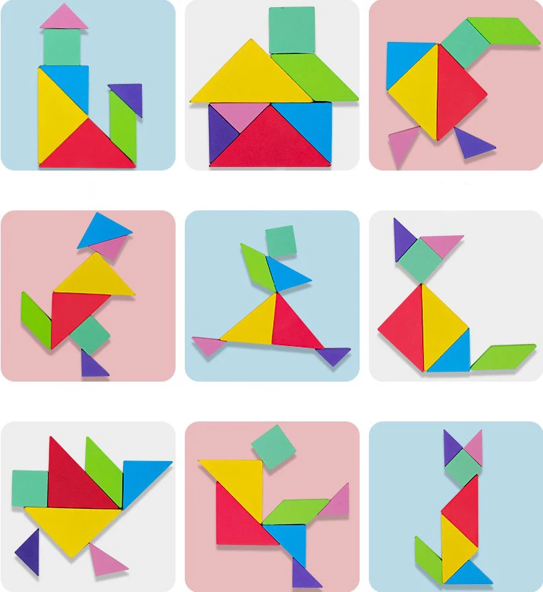 Hot Sale Children Educational Wooden Toys Learning Box Colorful Tangram Puzzle Magnetic