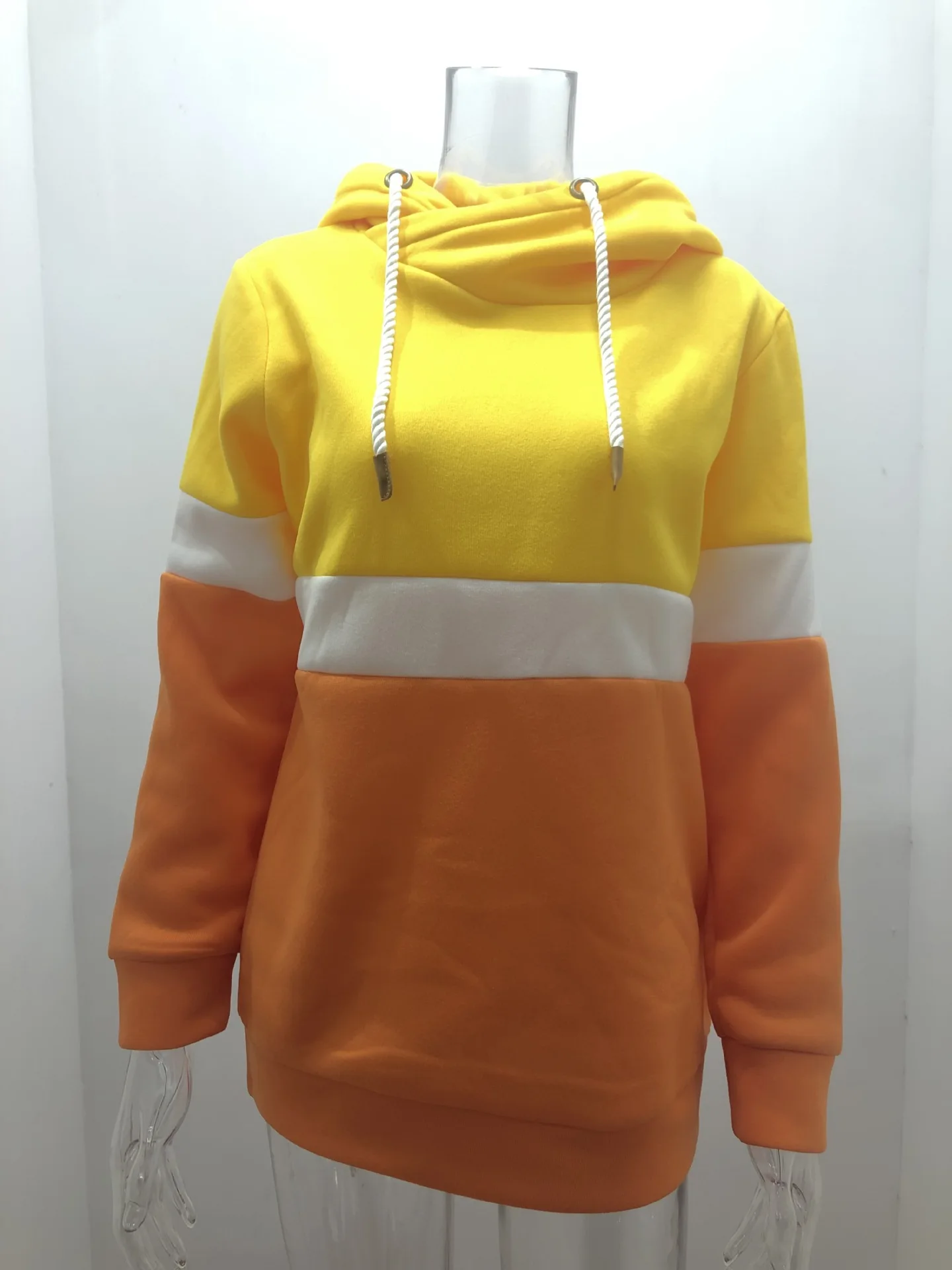 Tri Color Blend Mix Colour Hoodie Para Mujer Cowl Neck Hoodie Plus Size Drawcord End Hoodies And Sweat Shirts For Women