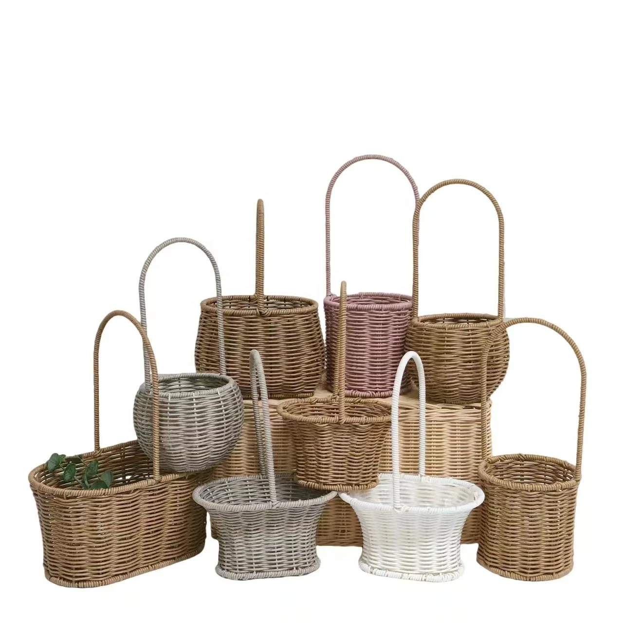 Handwoven plastic rattan flower basket candy cookie small item gift basket hold Easter egg Christmas decoration storage basket