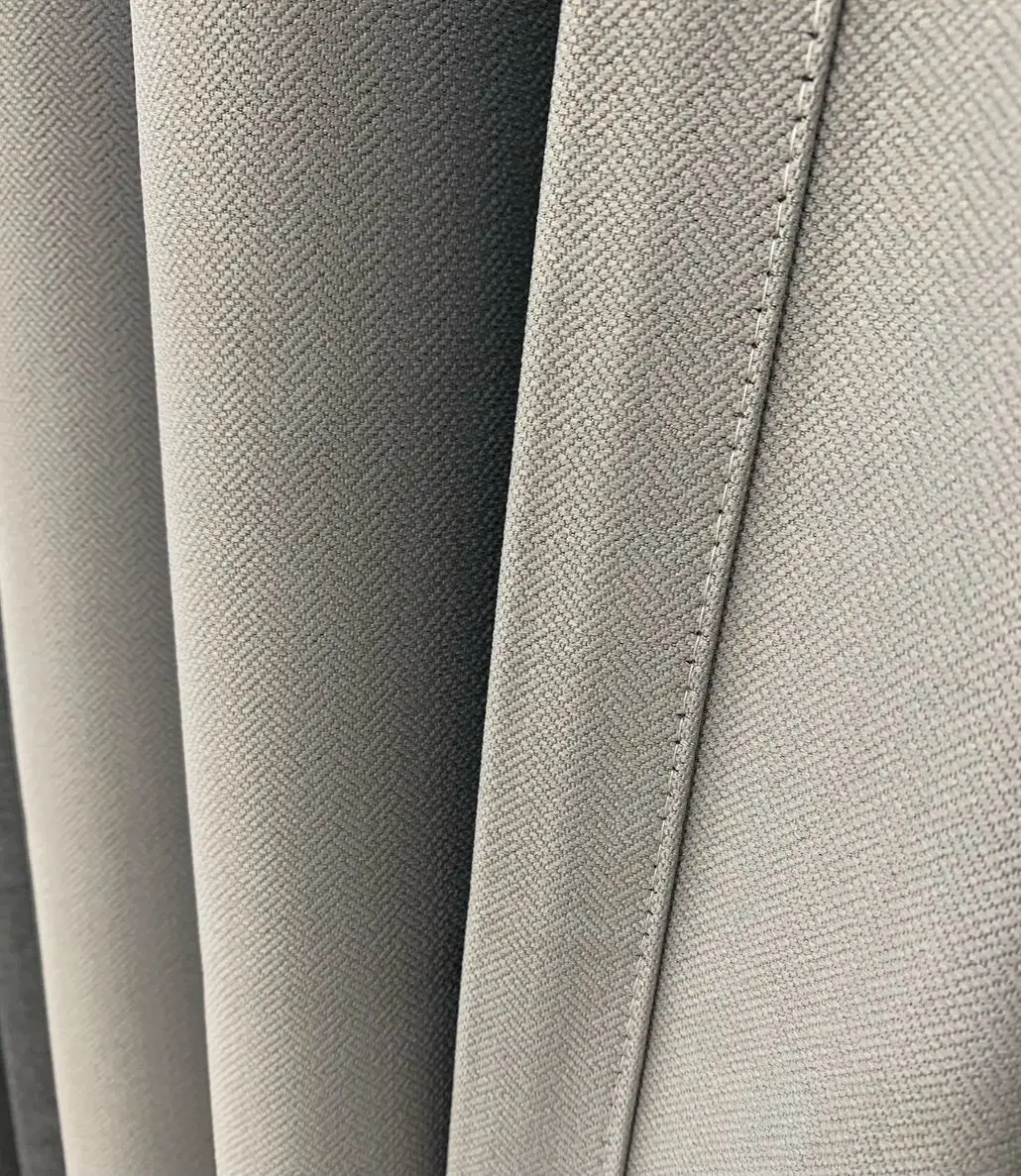 Factory supply ready stock warm linen style blackout curtain fabric with rings