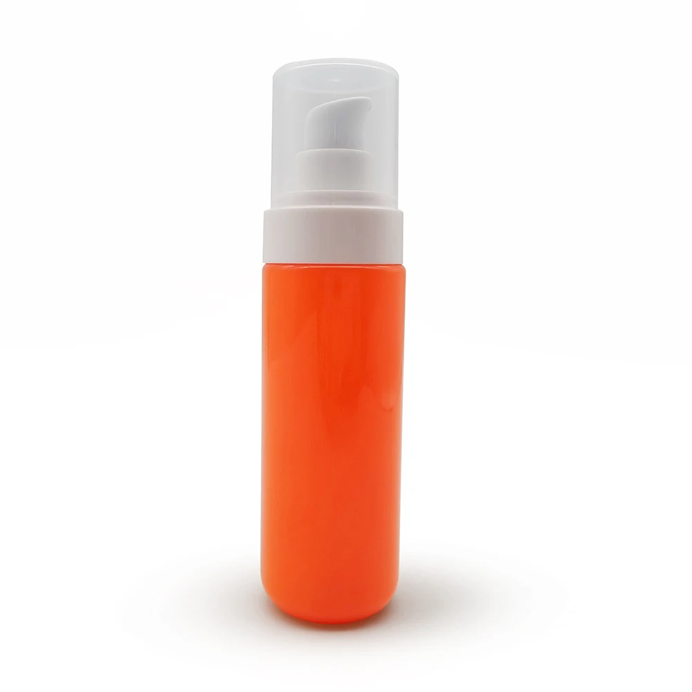 orange cosmetic plastic bottles 30ml 50ml 80ml 100ml 120ml 130ml 200ml plastic container cosmetic bottle with lotion pump