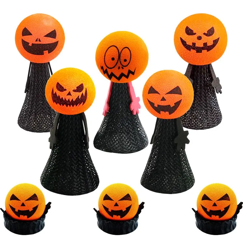 Halloween EVA Pumpkin Head Bouncing Elf Toy Finger Puppet Stress Relief Figure Doll
