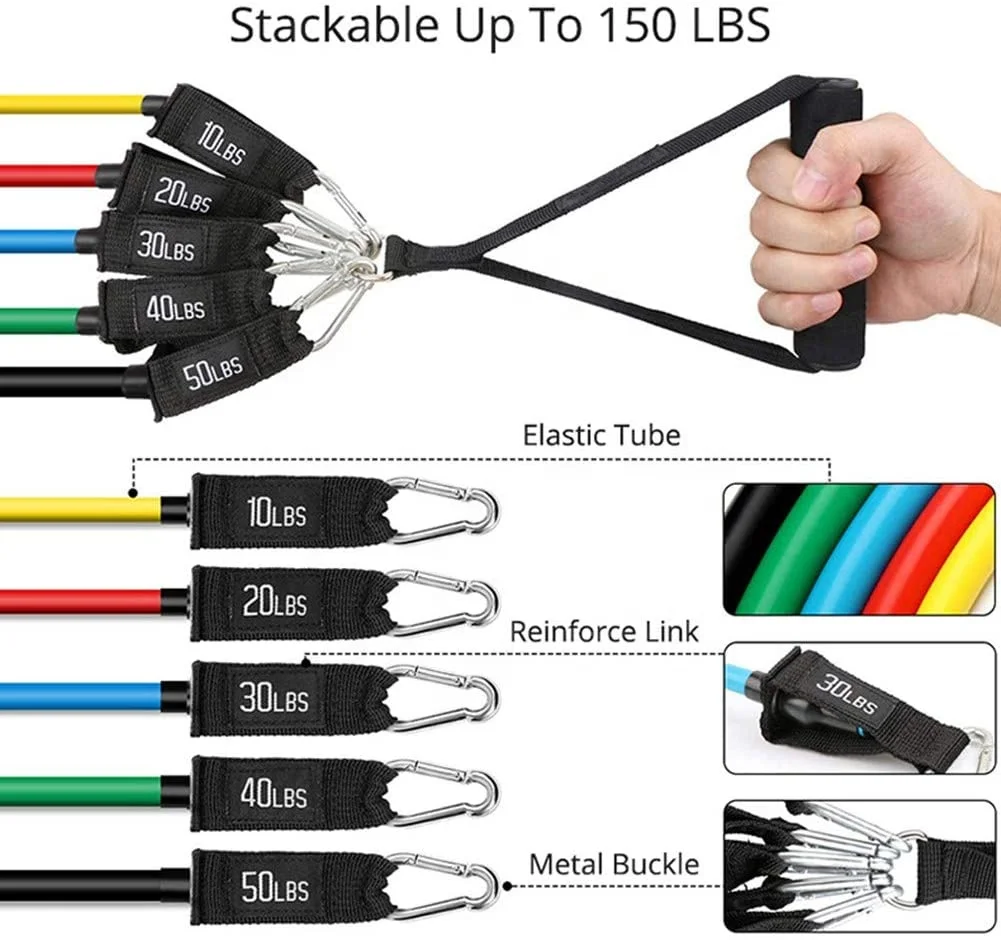 Skyhope Fitness Long Arm Rope 5 pcs Resistance Bands Set with Foam Handles Resistance Band Tube Set