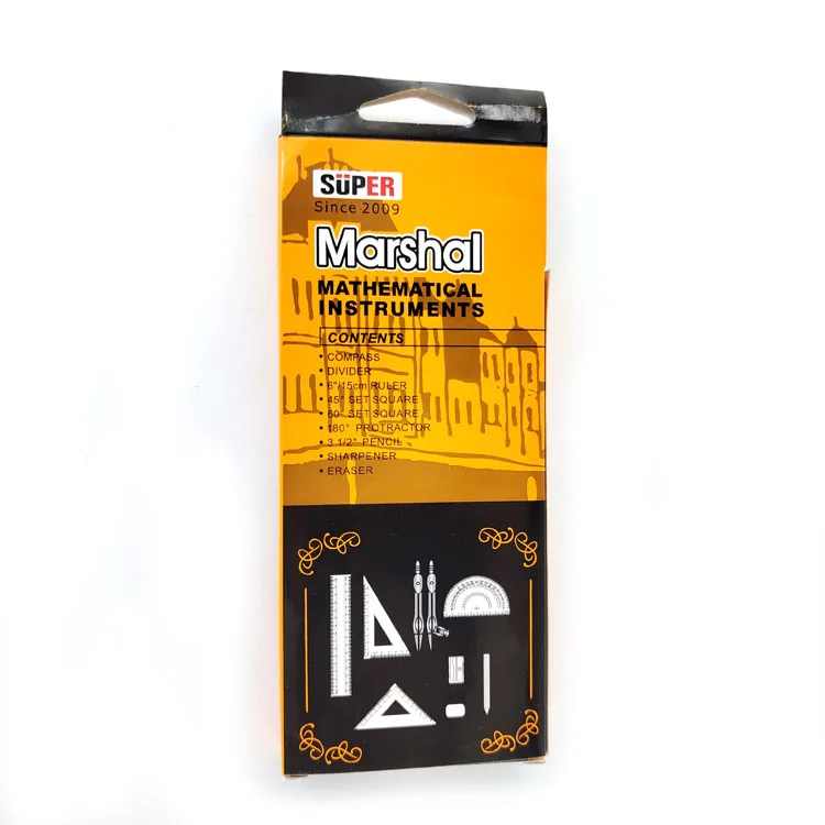 Bulk Cheap Super Quality Marshal Math Set in Tin Box 9pcs Geometry Drawing Tools Kit of Rulers and Compass for School Students