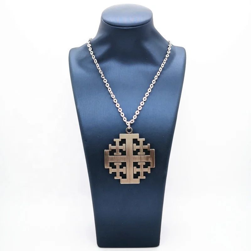 JERUSALEM Stainless Steel Cross Pendant Necklace Catholic Sweater Chain Religious Jewelry