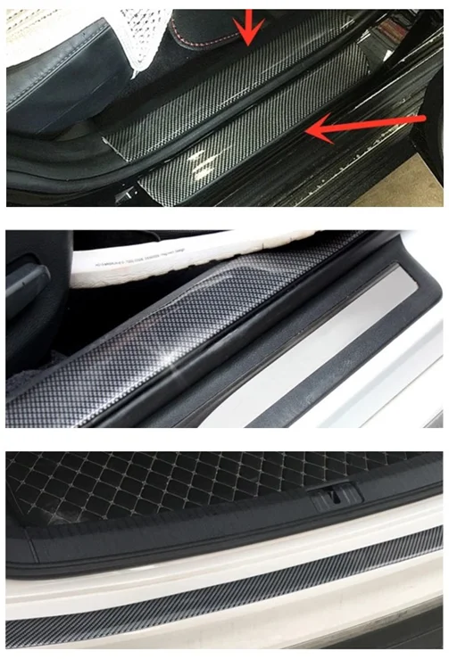 10cm Universal Thick Car Door Entry Sill Guard Scuff Plate Protectors Carbon Fiber Rubber Front Rear Guard Bumper Seal Strip