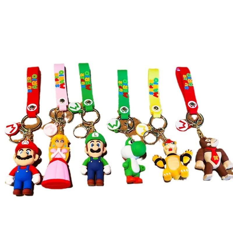 keychain accessories wholesale pvc rubber 3d cute kawaii anime keychain mario brother keychains