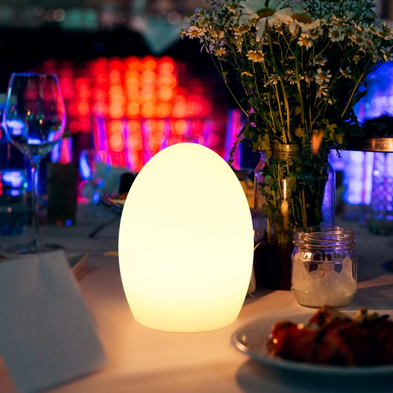 Outdoor Hotel Cafe Dining Table Colourful Ambient Lighting Decorated Egg Rechargeable Table Lamp