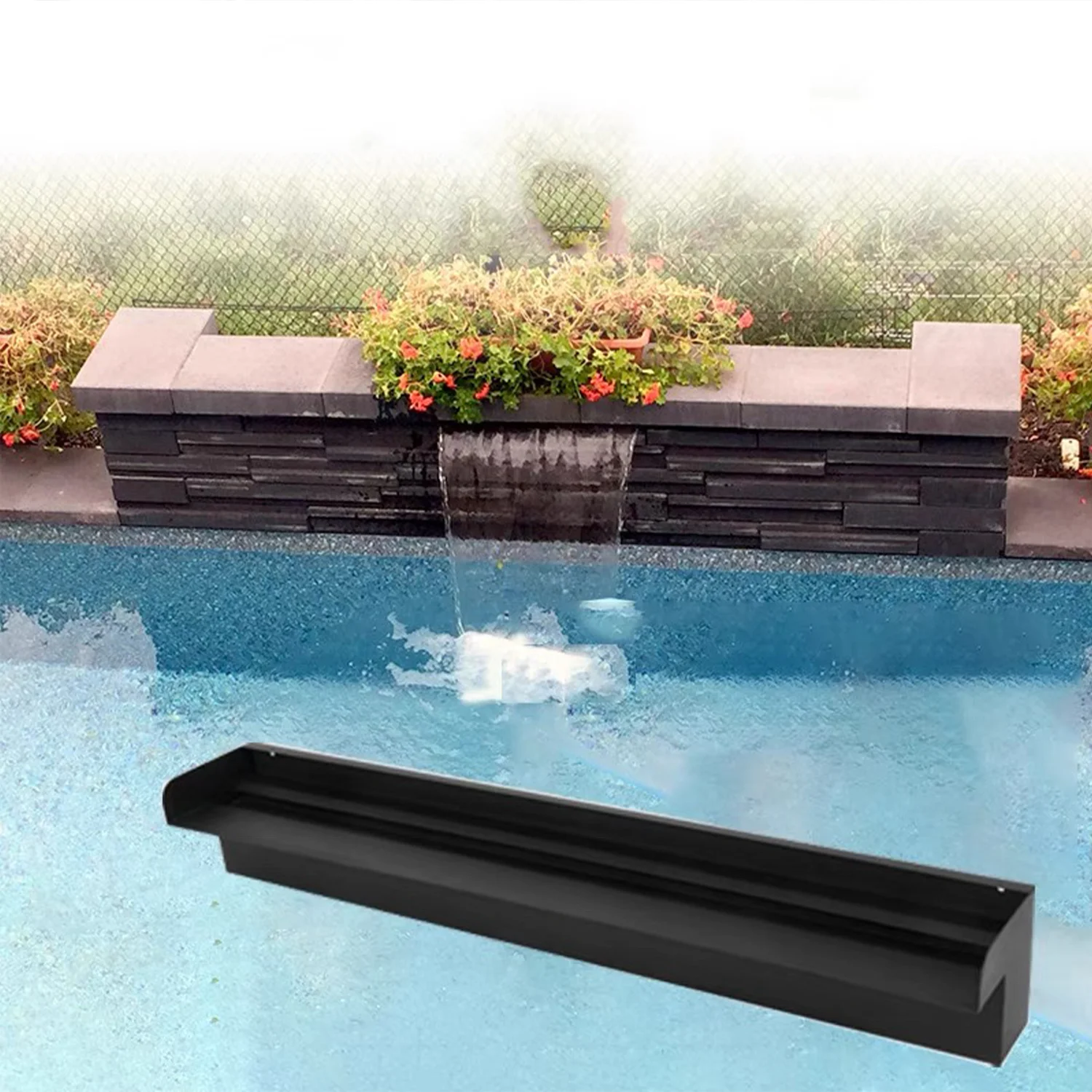 Stainless steel waterfall pool fountain LED sheer descent for garden pond