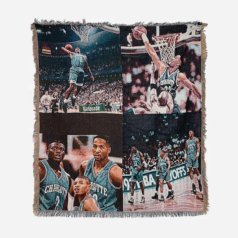 Custom woven blanket  jacquard throws high quality tapestry hoodie recycled cotton blankets