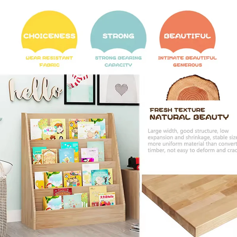 Daycare Nursery Kids Sling Bookshelf Wood And Canvas Sling Book Organizer Bookcase For Montessori Kindergarten Classroom Home