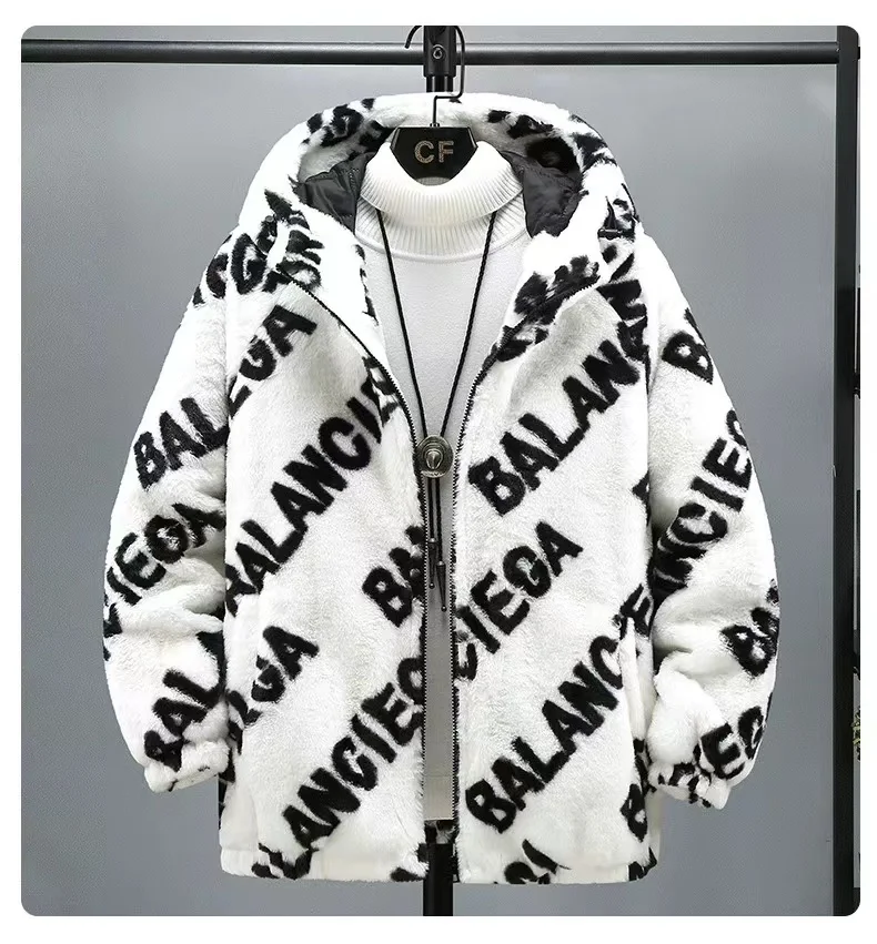 Winter new style plush coat cotton-padded jacket warm loose all-matching fashion letter pattern thicken hooded coat