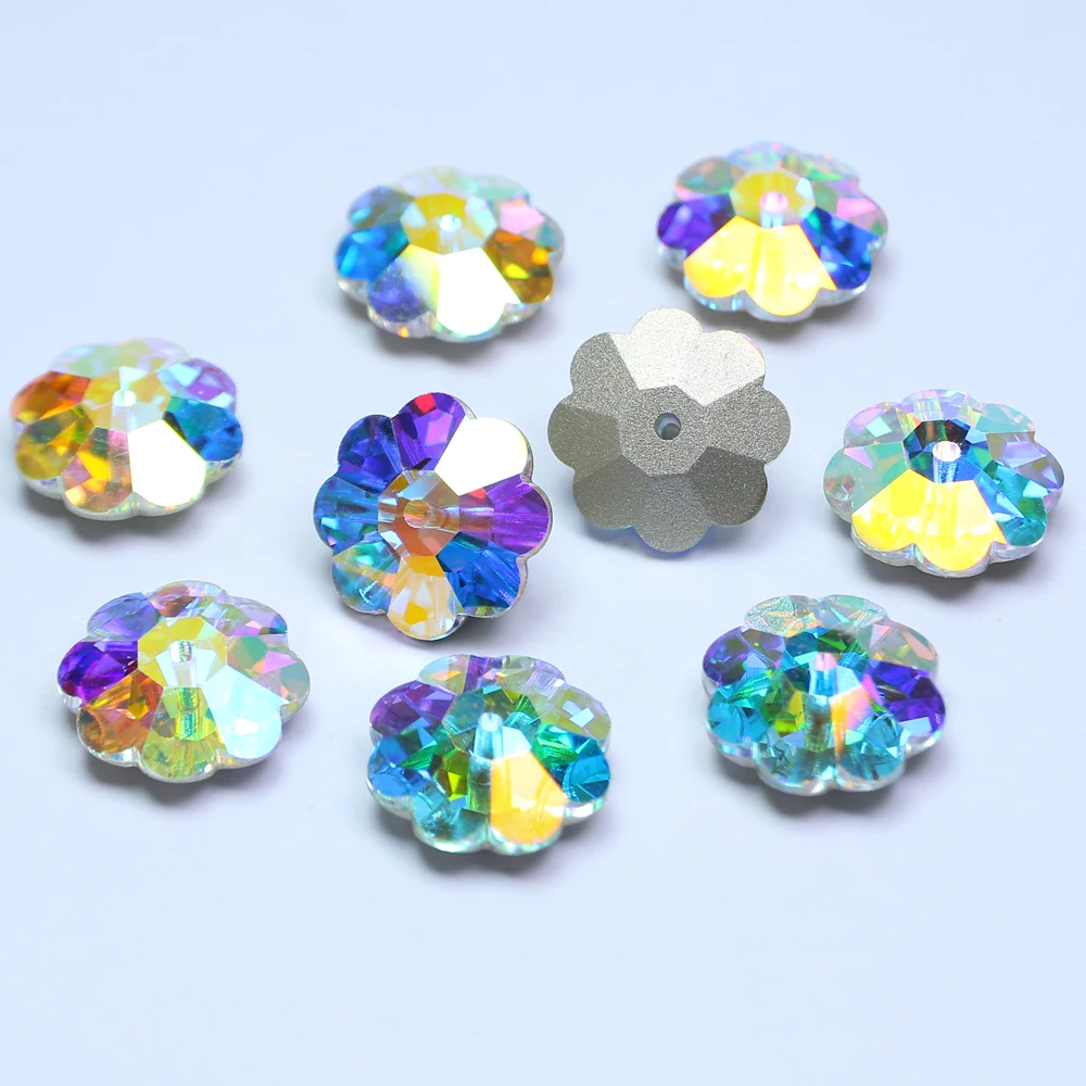 Factory Price Sew-on Crystal Rhinestones Flower Shape Flat Back K9 Crystal Glass Rhinestone for Garment Bags Shoes Accessories