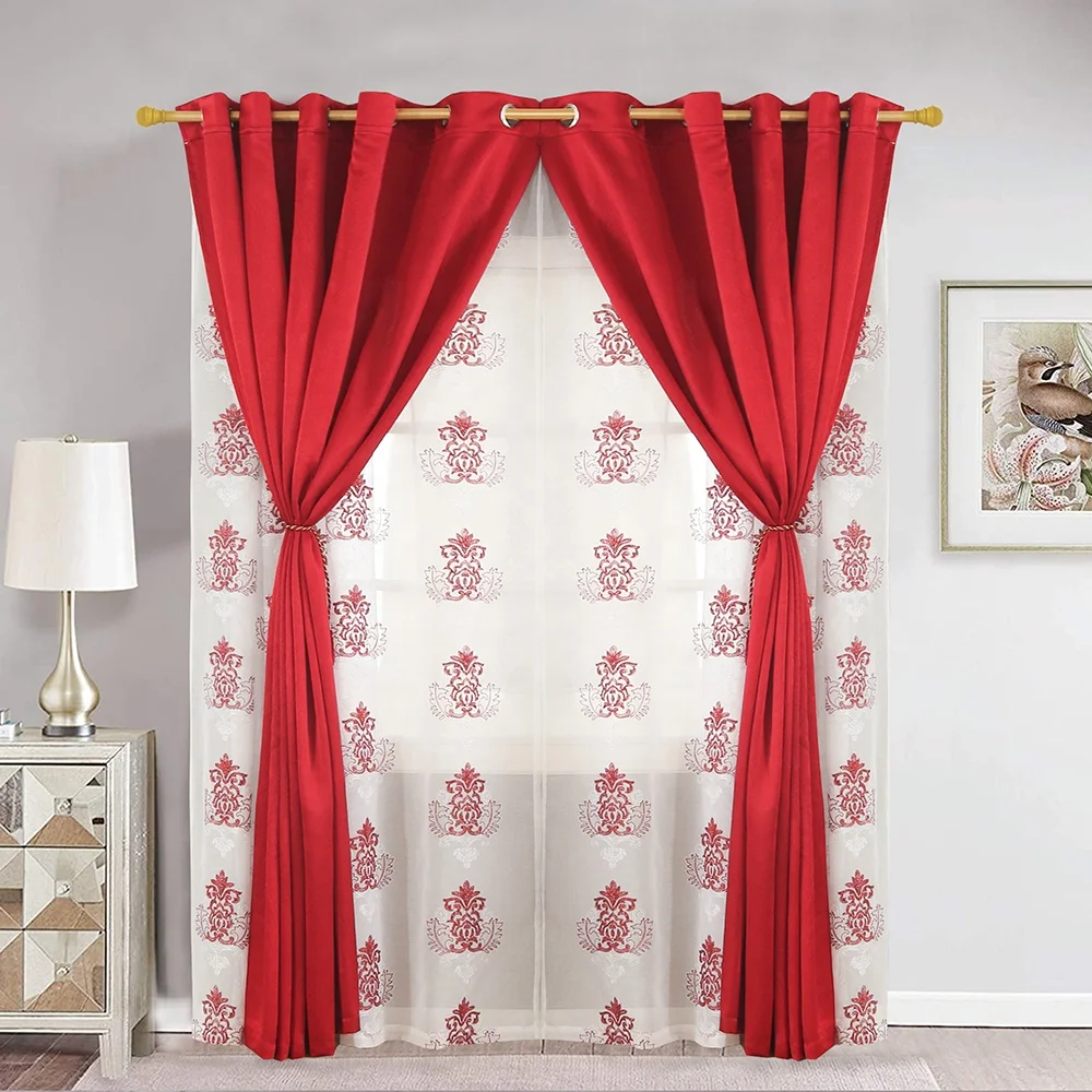 China Wholesale Modern Europe Style Crush Satin Valance Curtains for the Living Room Luxury Window Curtain Set