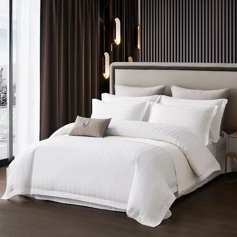 luxury hotel linen supplies size design  comforter bedding set jacquard White 100% cotton bedsheet customized bedspread