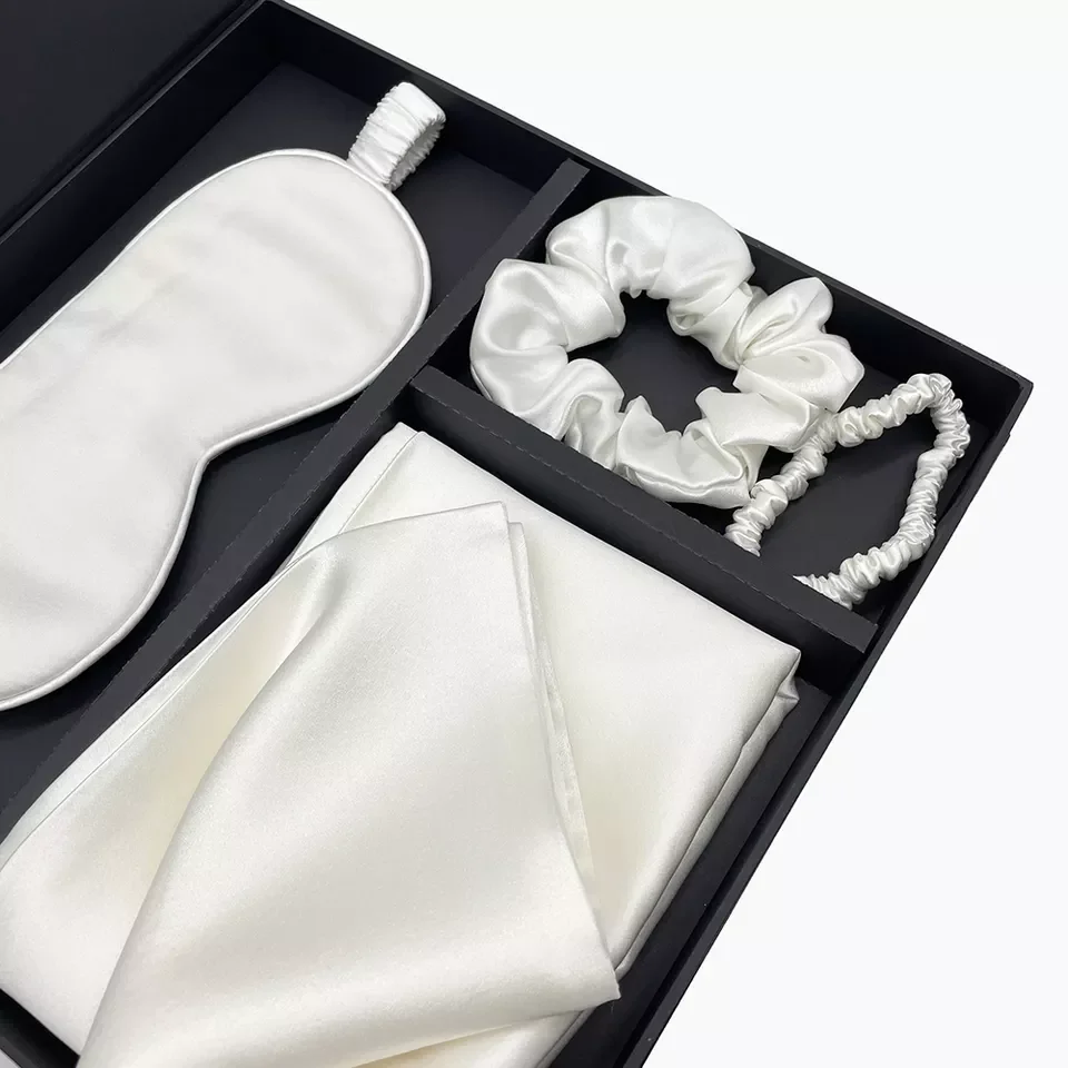 Factory direct supply 100% silk satin pillow case eye mask and scrunchies set for gift new fashion