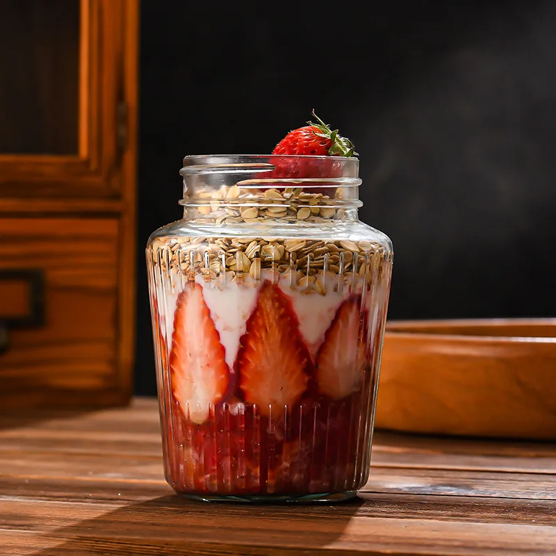 New Design Ribbed Mason Jar For Food Storage Unique Design 150ml 250ml 380ml 500ml Honey Jam Flint Glass Jar