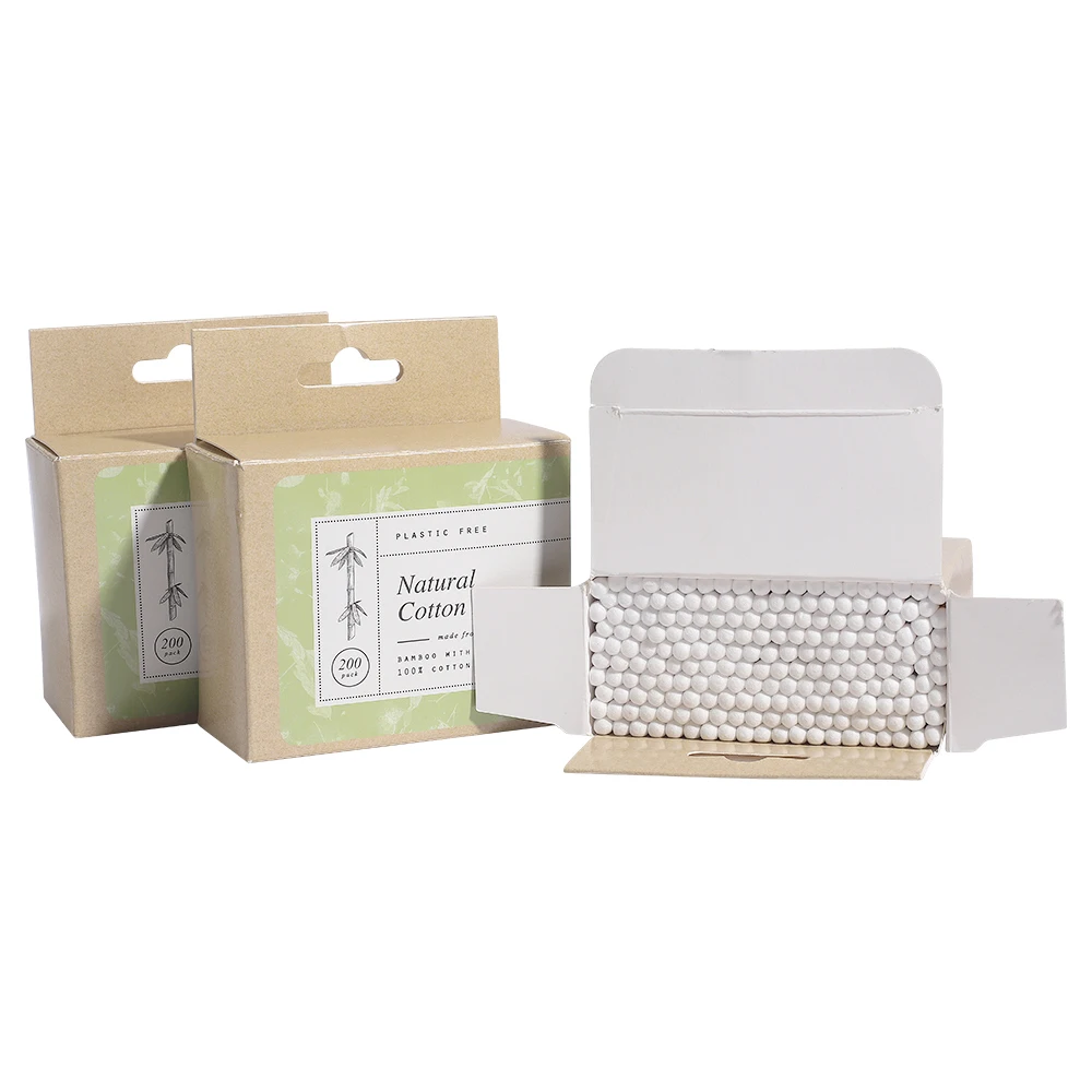 
200PCS 100% Disposable Ear Cleaning Bamboo Stick Cotton Swabs Eco Friendly Cotton Bud In Kraft Paper Box 