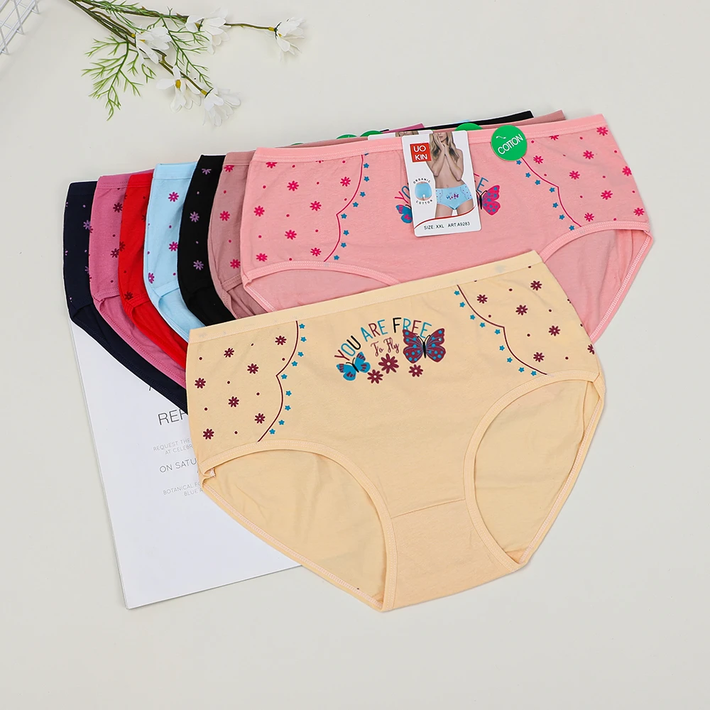 UOKIN Standard cotton Butterfly printed panties high waist cheap big mama underwear mix plus size xl-xxl-xxxl dozen pack