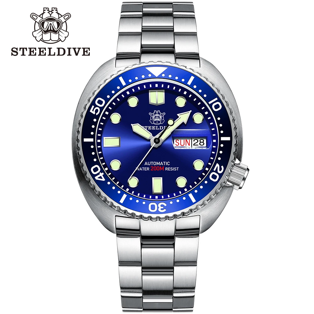 STEELDIVE SD1972 Turtle Diver Watch Ceramic Bezel Stainless Bracelet NH36A Movement Automatic Mechanical Men Watches 20Bar