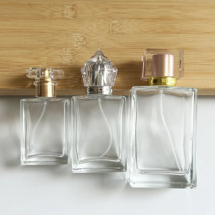 Acrylic Cap Fancy Design Thick Base Women Glass Unique Fragrance Perfume Mist Spray Bottle  With Packaging