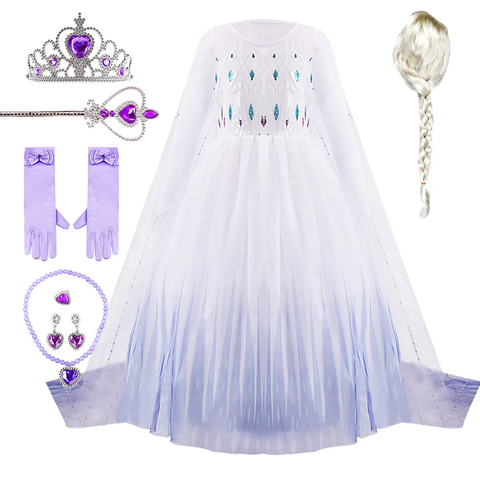 Children Elsa Costume Kids Princess Dance Wing Cloak Gown Little Girls Summer Ball Sequin Dress Up Party Long Sleeve Clothing