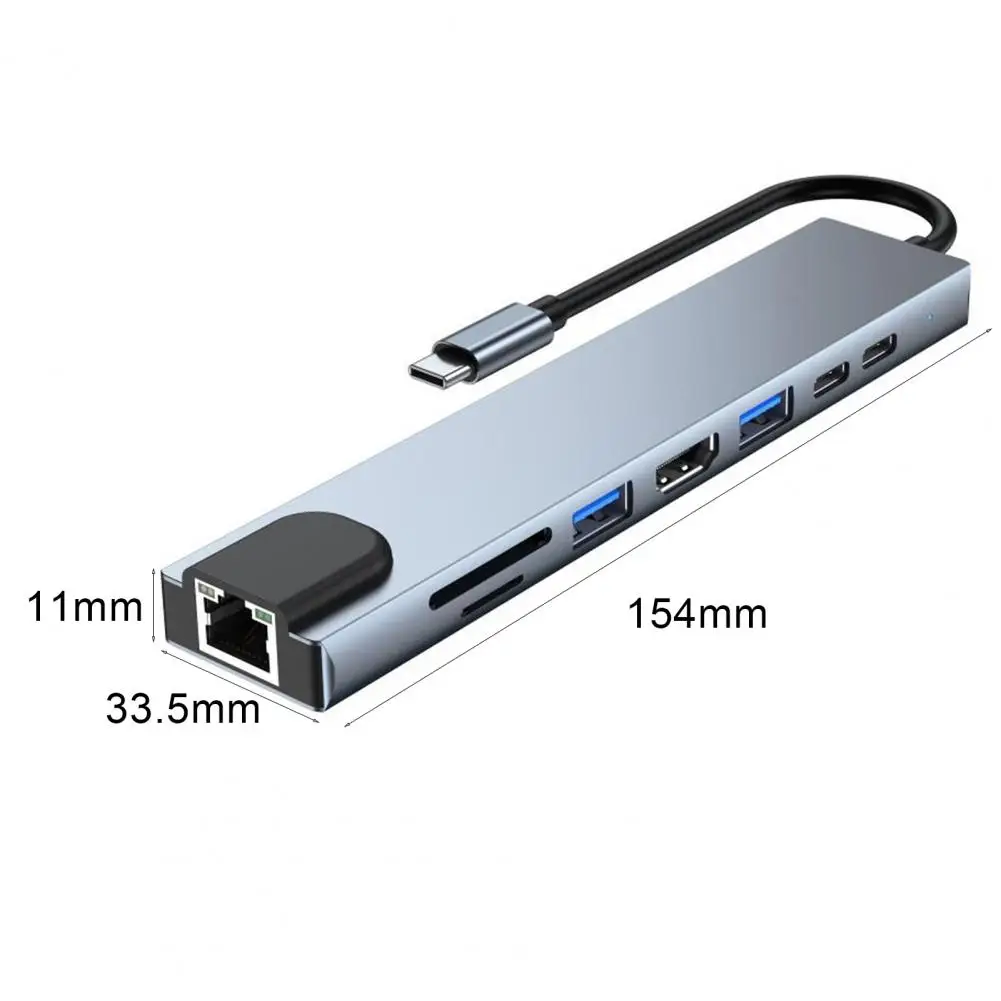 8 Ports USB Hub 4K HDTV RJ45 Ethernet USB 3.0 PD 100W 8 in 1 Type C Dock Station for Macbook Pro Air Windows Laptop Accessories