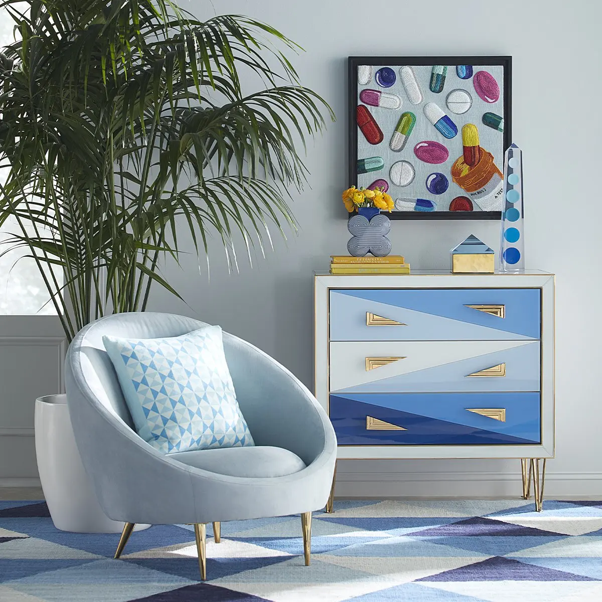 Jonathan adler HARLEQUIN нагрудный ящик с тремя ящиками прикроватная тумбочка золотыми металлическими ножками шкаф для гостиной