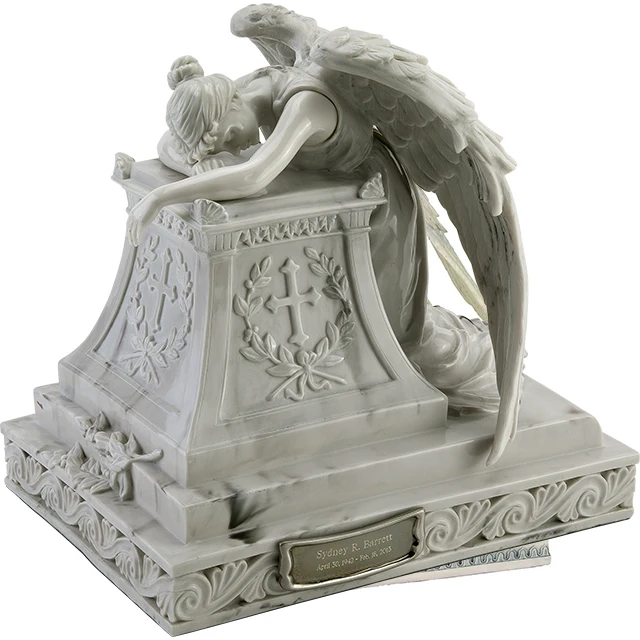 OEM Factory custom White resin Angel Tombstone Pet Ashes Cremation Urns for adult Ashes Container