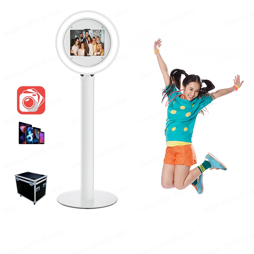 Portable Selfie Photobooth Head Angle Adjustable Front Mount Ipad Ring Led Light Magic Mirror ipad Photo Booth Aluminum Shell