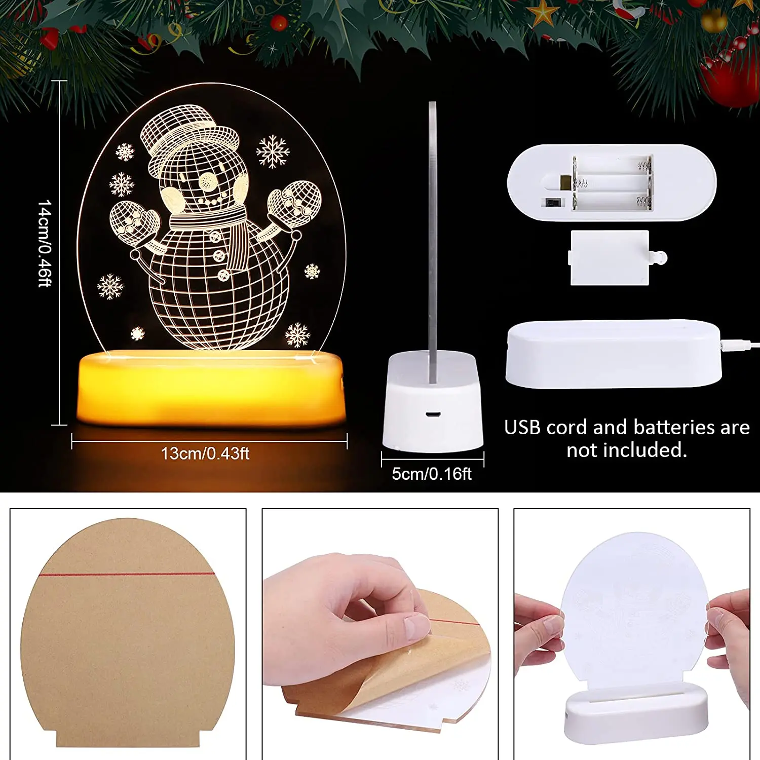 3D Christmas Night Lights Battery Operated  Bedside Lamp desktop ornament light for Bedroom Desk Lamp Fireplace Table
