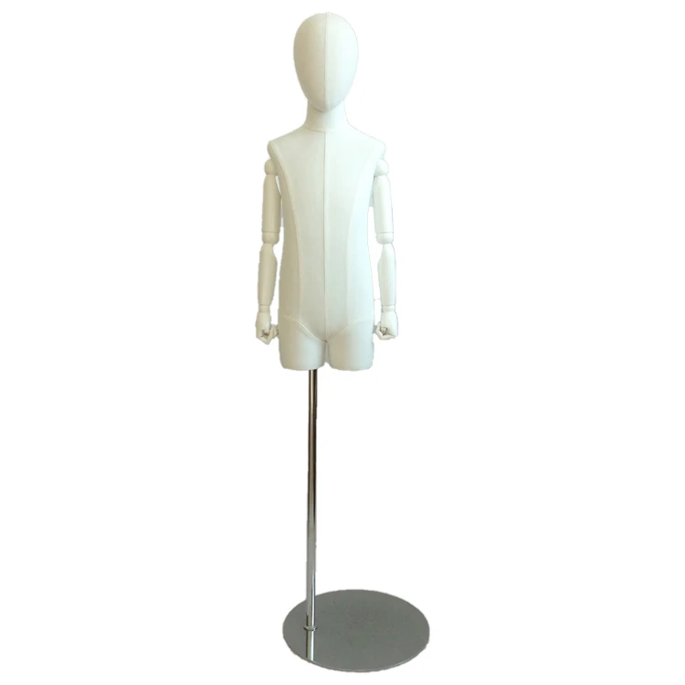 Custom Fiberglass Fabric Covered Kids Mannequins Torso Adjustable White Children Sewing Dummy Half Body for Clothes Display