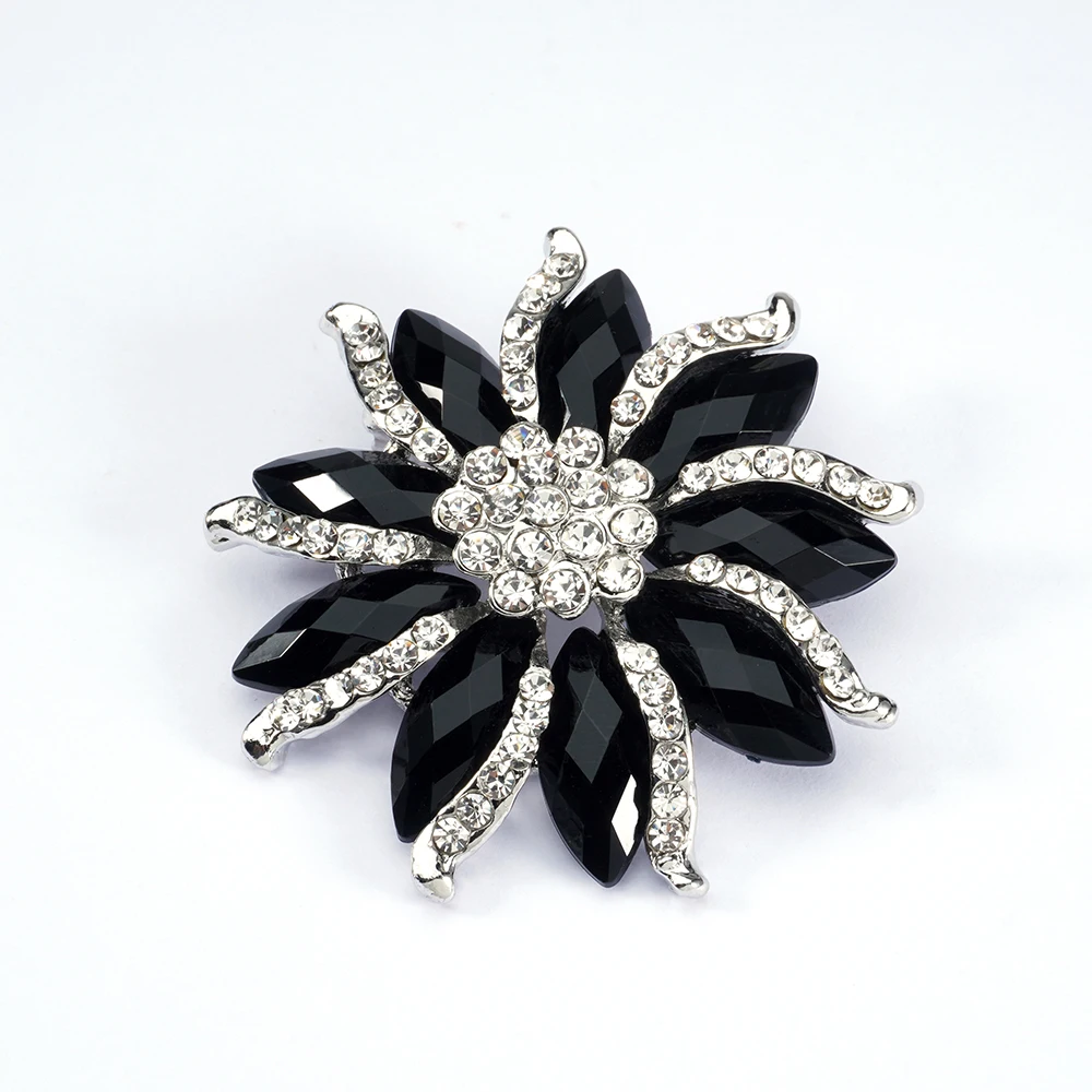 Fashion Handmade Cheap Jewellery Accessories Brooches Crystal Rhinestone Diamond Black Flower Design Brooch Pins For Ladies Suit