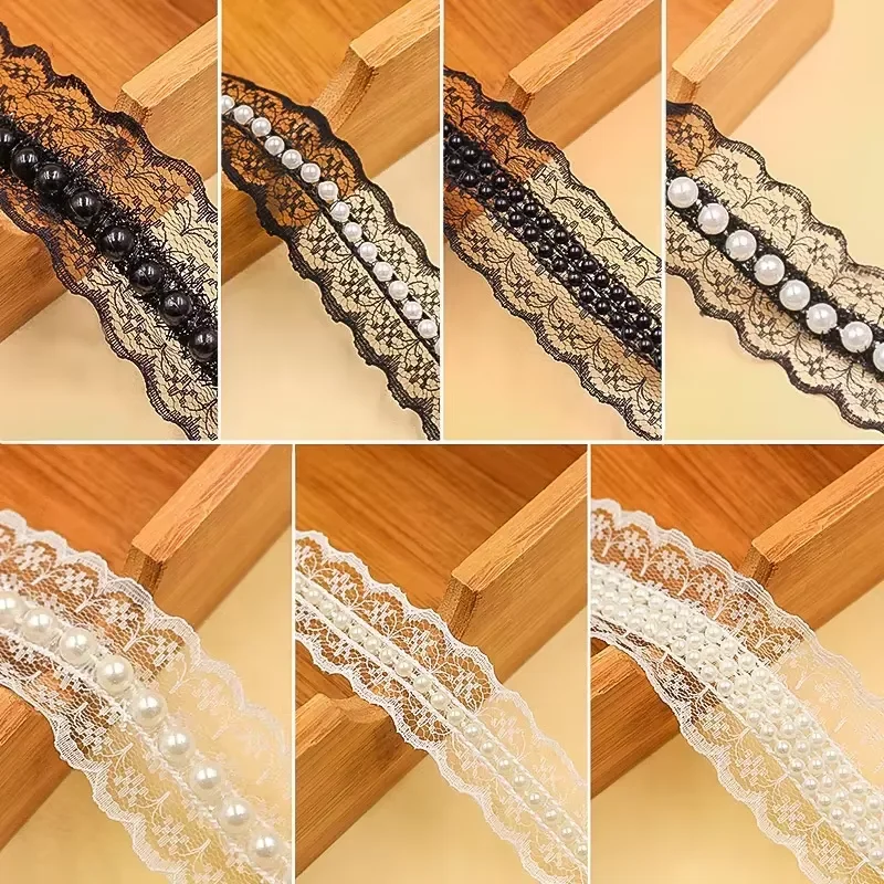 2024 Wholesale Pearl Lace Ribbon Fabric trims Beaded Lace Trim For Clothes Dress Decoration