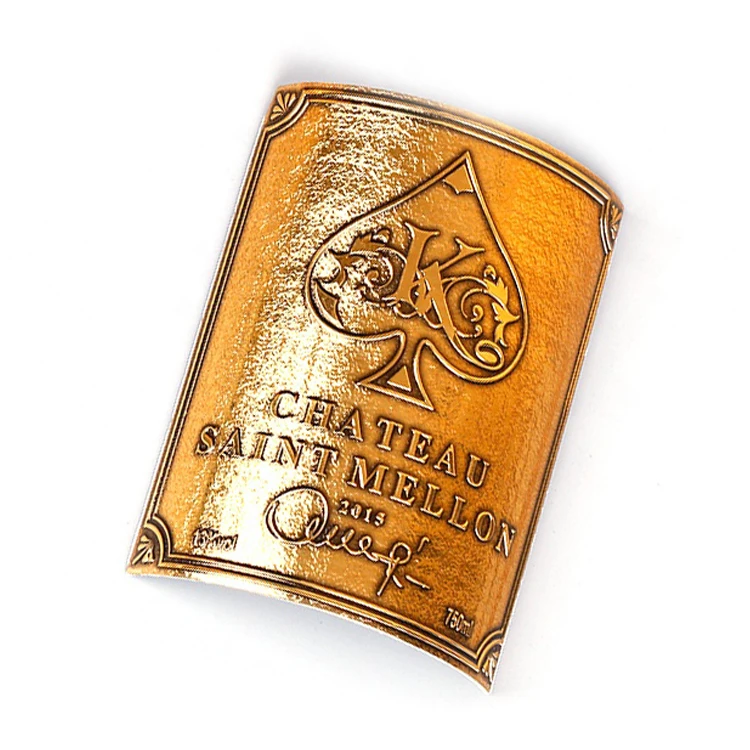 New Custom High Quality Gold Embossed Wine Bottle 3d Logo Aluminum Metal Printing Logo Metal Wine Labels