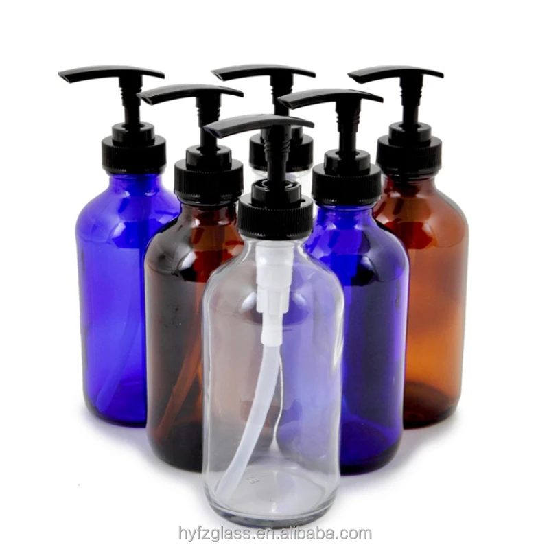 Blue Cleaning Water Spray Bottle 250ml Room Boston Round Bottles Glass 8 Oz Spray Bottle With Pumps